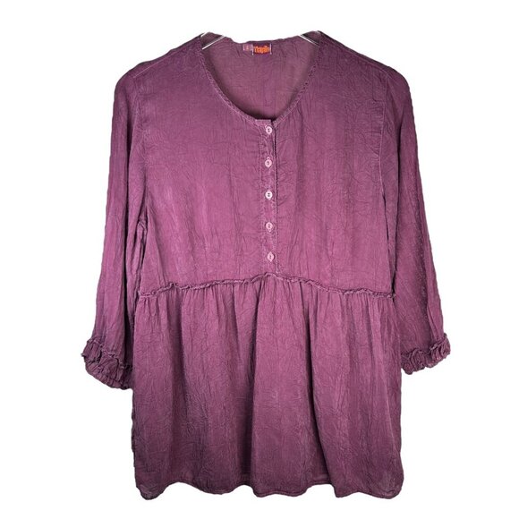 Tianello Size Small Flowy Blouse Boho Rayon Burgundy Casual - Picture 1 of 6